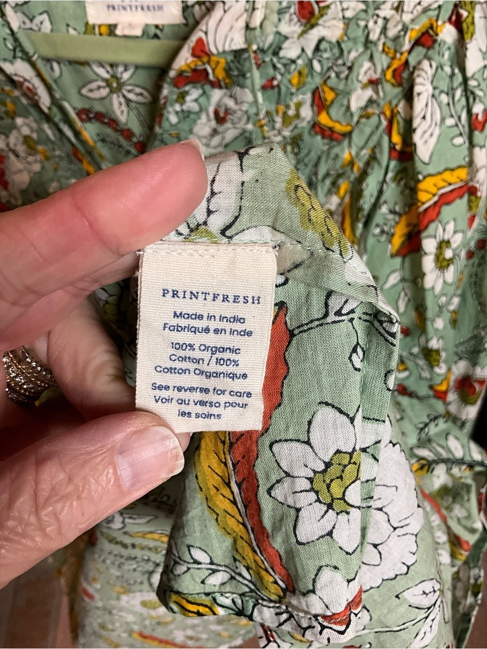 Printfresh Mint Green Floral Smocked Tunic with Tassel Ties, size L - Picture 7 of 7